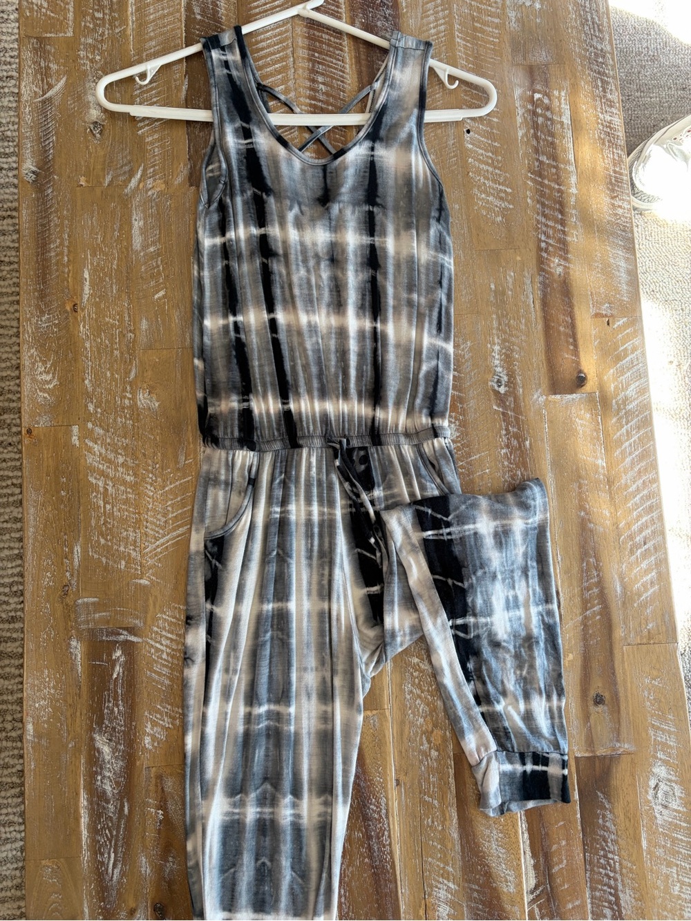 Girls' Black & White Tie-Dye Strappy Jumpsuit size 9-10